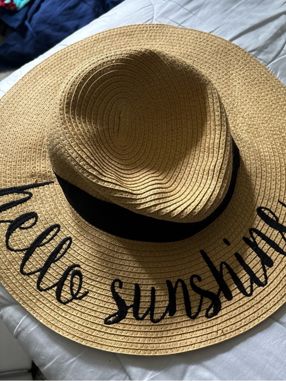 C.C Natural Straw Sun Hat with Black Band and Script